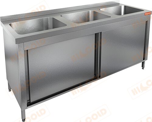 Стол нержавеющий закрытый купе с моечными ваннами HICOLD НСЗК3М-16/6Б для предприятий общественного питания Стол нержавеющий закрытый купе с моечными ваннами HICOLD НСЗК3М-16/6Б для предприятий общественного питания