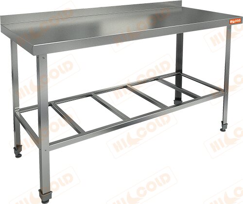 Стол пристенный с бортом и полкой решеткой HICOLD НСО-15/7Б ЭН для предприятий общественного питания