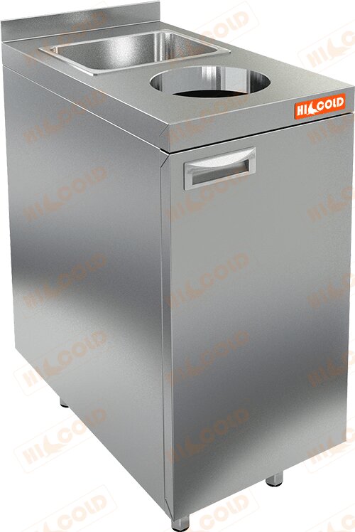 Стол закрытый с мойкой и отверстием для сбора отходов, с бортом HICOLD НБМСЗМДСО-4/7Б для предприятий общественного питания