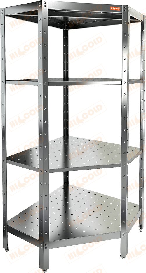 Стеллаж производственный угловой перфорированный HICOLD НСКУВ-5/4 П для предприятий общественного питания Стеллаж производственный угловой перфорированный HICOLD НСКУВ-5/4 П для предприятий общественного питания