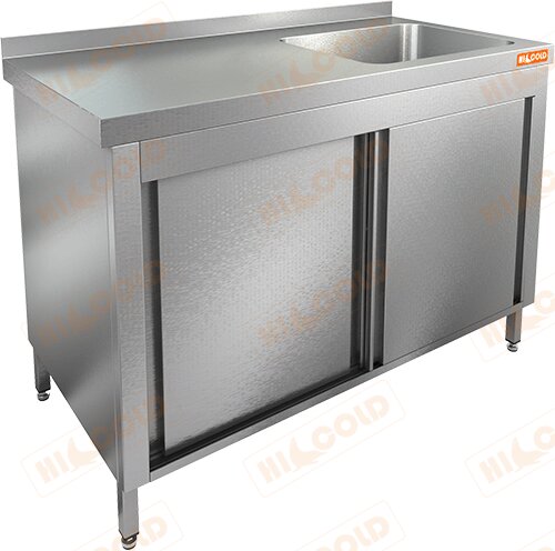 Стол нержавеющий закрытый купе с моечной ванной HICOLD НСЗК1М-12/6БП для предприятий общественного питания