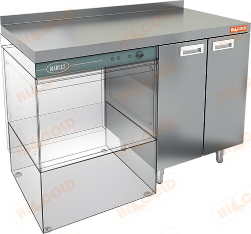 Стол закрытый под посудомоечную машину с полкой, с бортом HICOLD НБМСЗКП-12/5БЛ для предприятий общественного питания