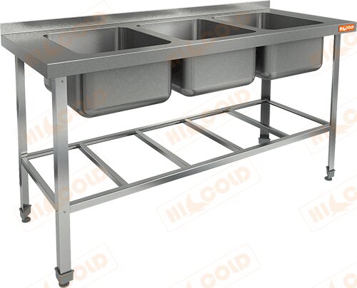 Ванна моечная 3-х секционная HICOLD НСО3М-16/6БР ЭЦ для предприятий общественного питания